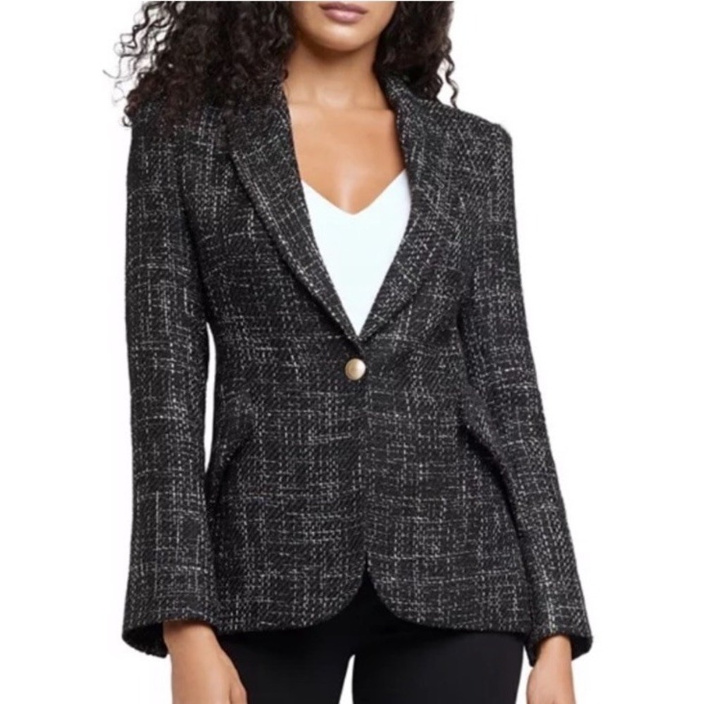 L'AGENCE Chamberlain Tweed Blazer Black Tailored Jacket Gold Button Women's Sz 8